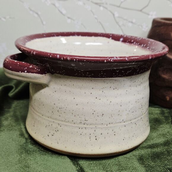 Vtg Stone Handcrafted Pottery Native Soup Bowl Cup Mug Cranberry White Speckled - Picture 1 of 12